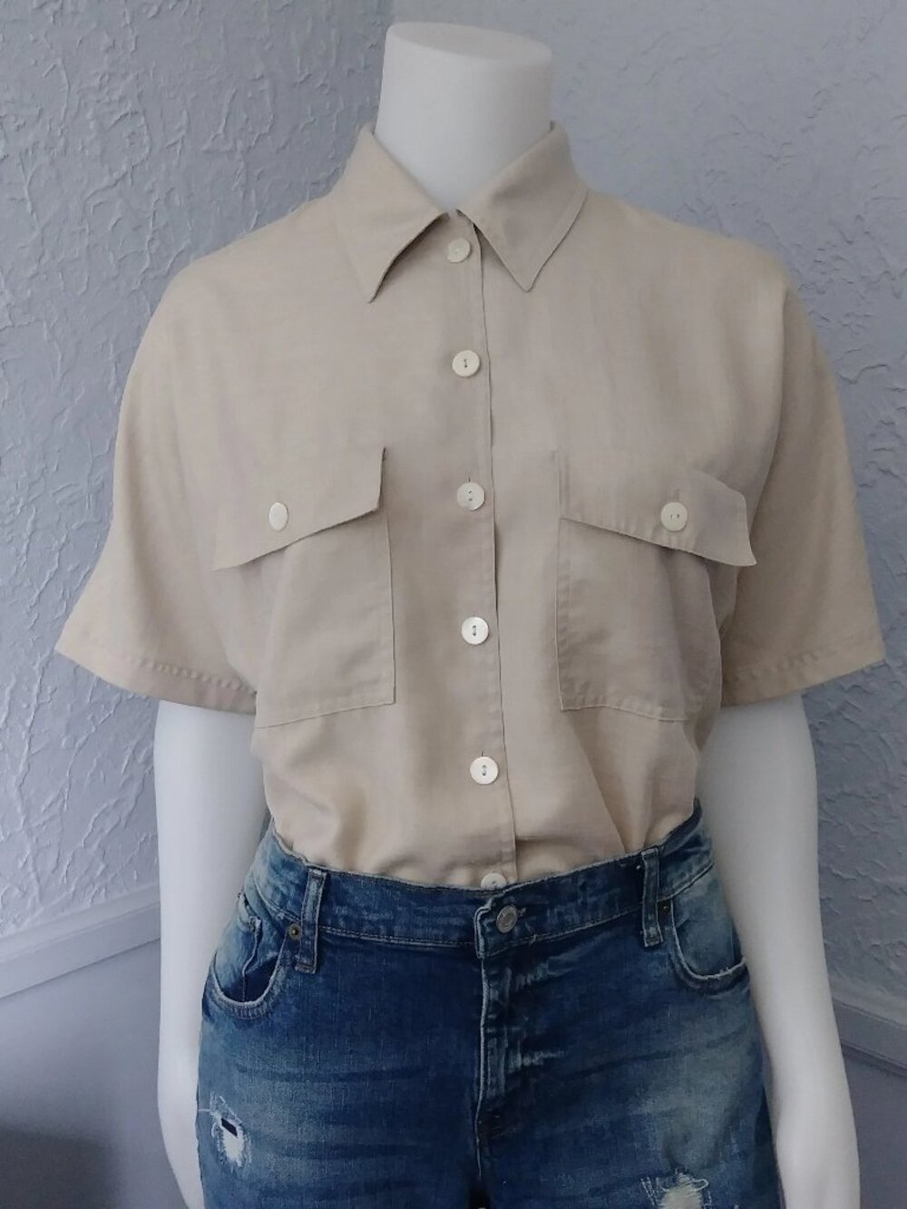 Vintage Beige Button Up Shirt by Jaeger